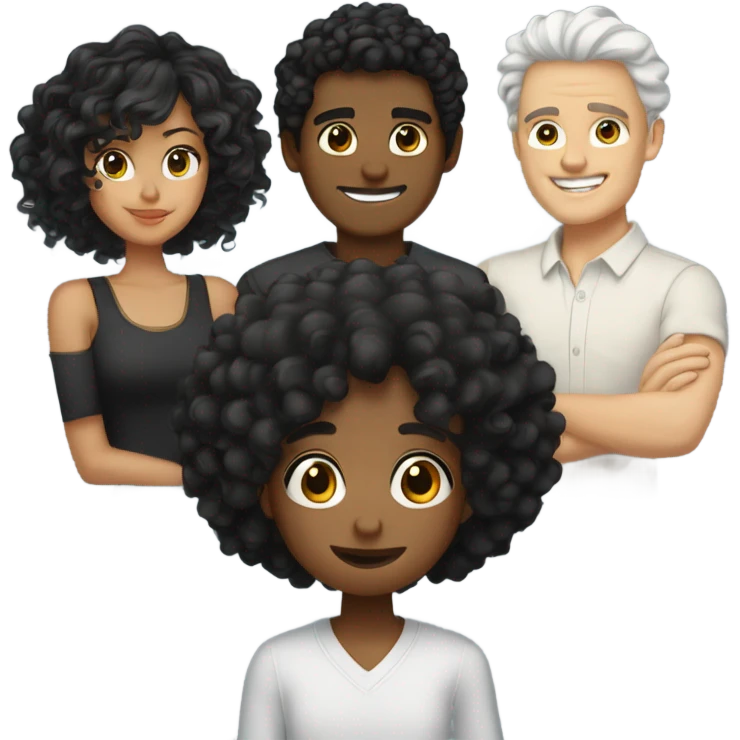 1 male tan, taller, black curly hair and 1 female white, wavy hair, black hair color hugging  emoji