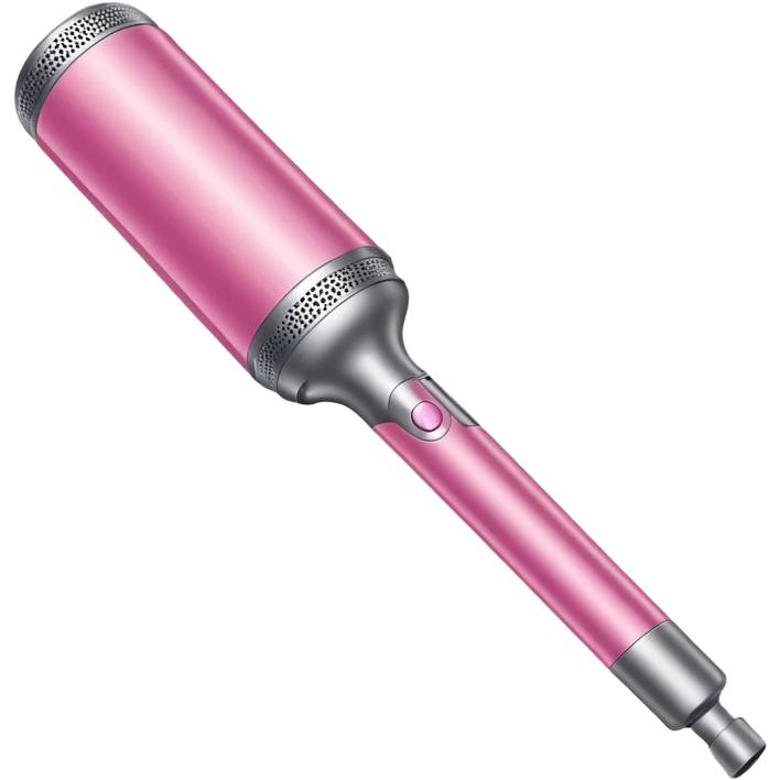 Pink Dyson Airwrap styling wand, long silver cylindrical barrel with rounded curling attachment, glossy pink body, silver accents, realistic emoji