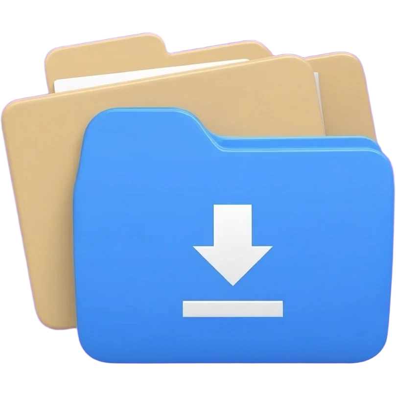 "A blue digital folder placed over a regular file folder, with a soft purple glow effect and an arrow indicating file upload and download." emoji
