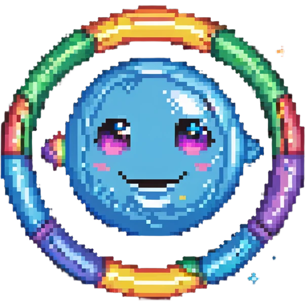 fantasy planet with rainbow rings and a cute smiling face emoji