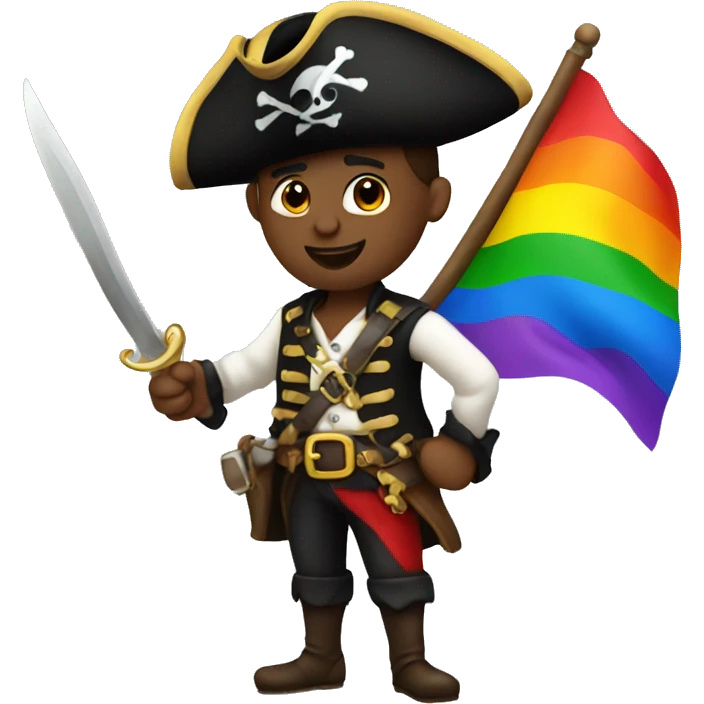 pirate holding a gay flag emoji