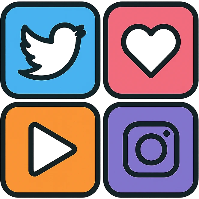 a set of social media icons grouped together, clean modern icon style, clear outlines, simple color accents, representing multiple platforms emoji