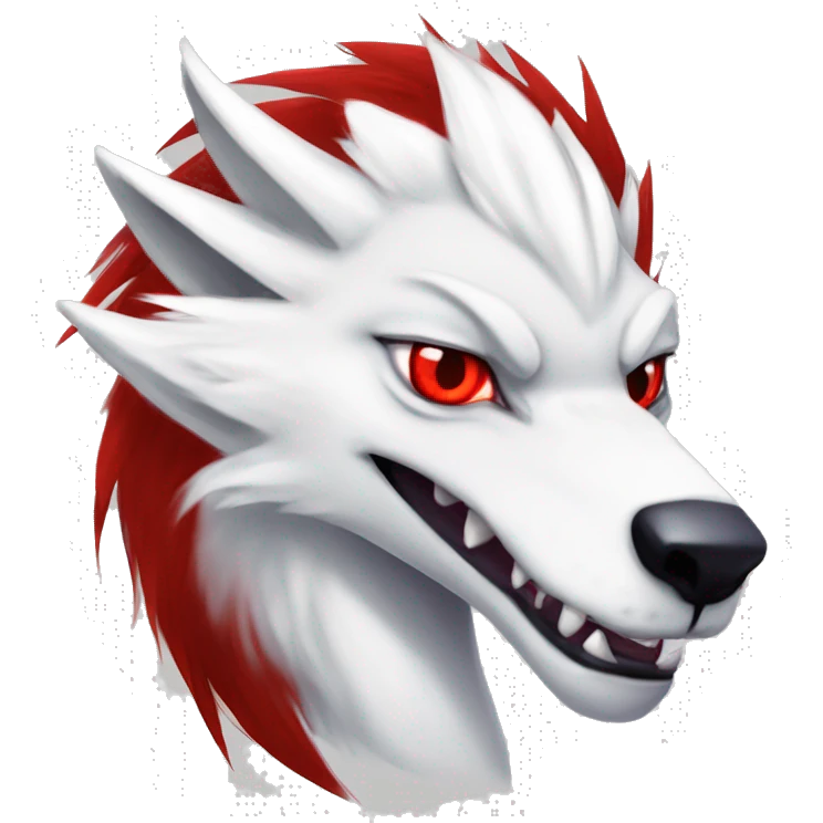 White edgy cute badass epic anthro modern albino sergal-vernid-Fakémon with red mane and red eyes, full body emoji