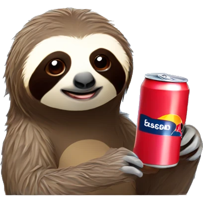 sloth with RedBull can and laptop emoji