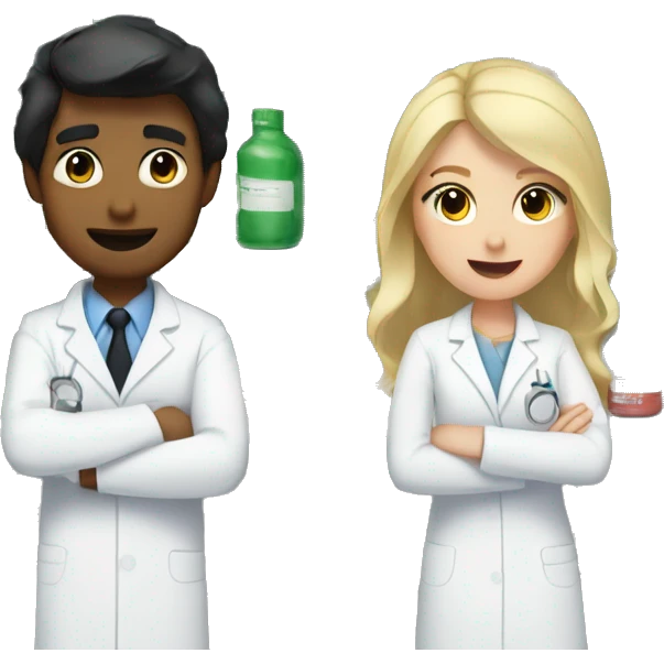 blonde female pharmacist next to male chemist with black hair and pale skin emoji