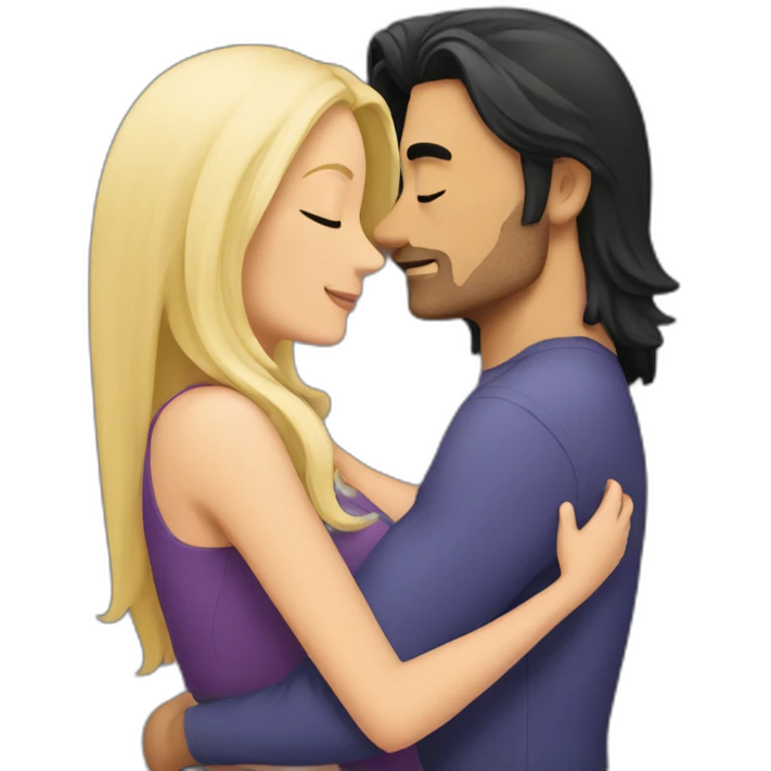 Man with dark long hair hugging a blonde curvy woman emoji