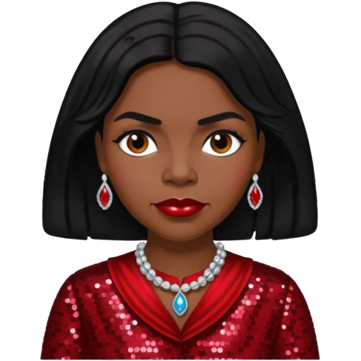 Marian Anderson with black hair, dark red sequin outfit emoji