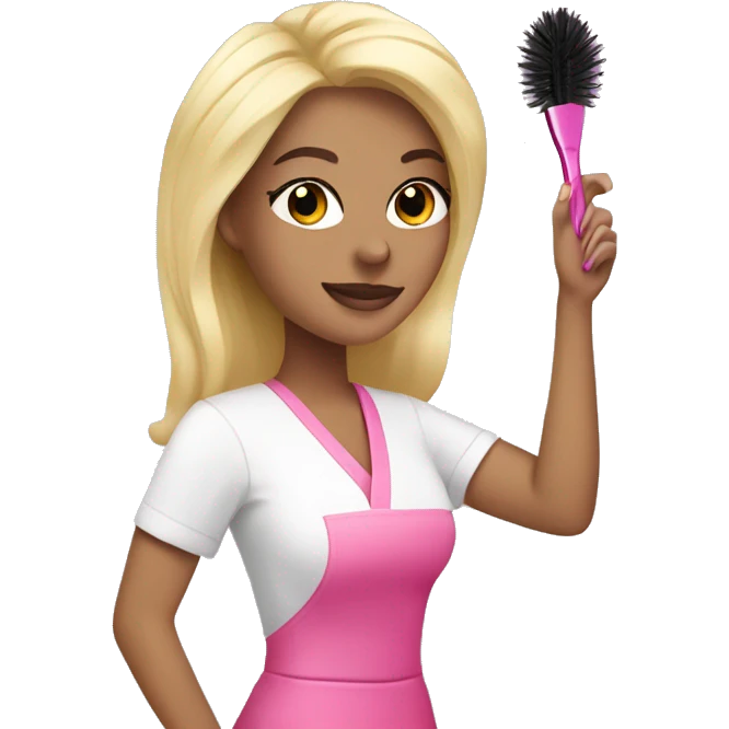 Blonde Esthetician wearing pink holding a fan brush emoji