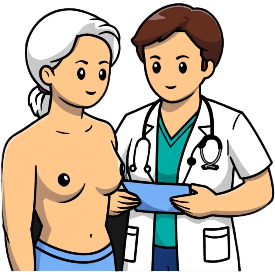 Professional female physician examining male patient's chest with stethoscope during routine medical check-up, patient sitting shirtless emoji