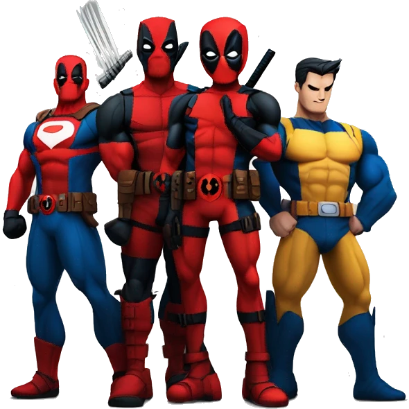 Deadpool,  Wolverine, and Superman. They are standing together.  emoji