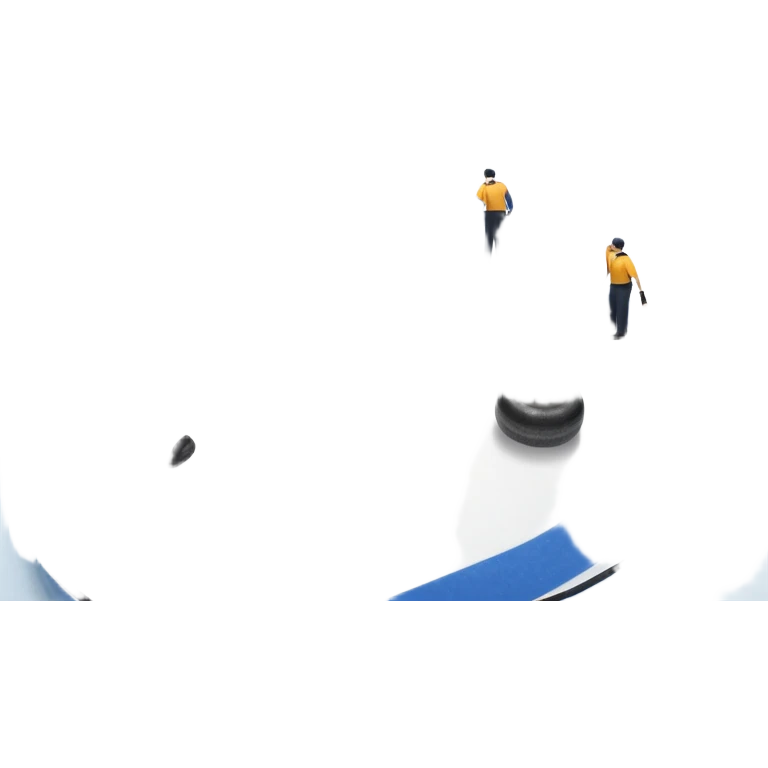 An icon showing a curling match on an indoor ice stadium, with a polished curling stone gliding toward the target and players sweeping. Spectators watch from stands, and flags hang above the rink. Transparent background highlights strategy and focus in the sport of curling. emoji