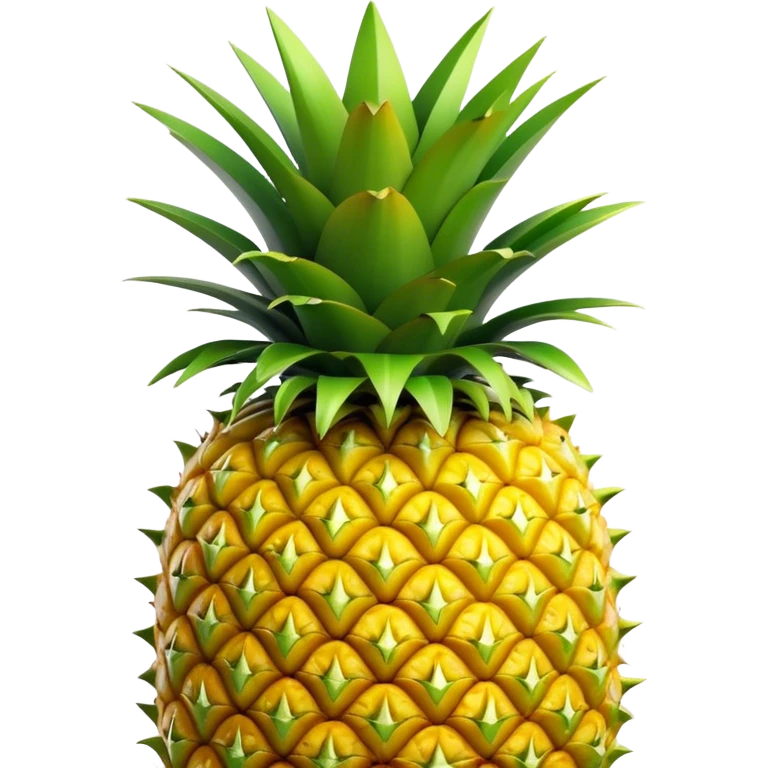Cinematic Realistic Pineapple Emoji, Tropical and vibrant, with a golden-yellow textured skin and a crown of spiky green leaves on top. The body of the fruit is sharply geometric, its surface rich with natural patterns. Soft glowing outline, capturing the essence of exotic sweetness and tropical flair in a fresh pineapple! emoji