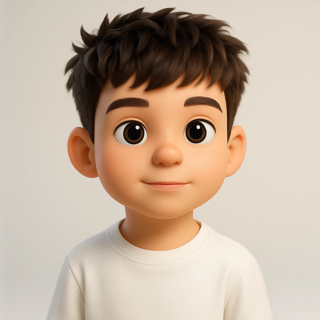Create a highly detailed 3D emoji character of a human face based on the reference image, with smooth plastic-like textures, big expressive eyes, a slightly oversized head, and soft studio lighting. The style should resemble Apple Memoji and Pixar characters, featuring rounded shapes, vibrant colors, and a cute, friendly expression. The background should be clean and softly blurred. Ultra-realistic 3D render, sharp focus, 4K resolution. emoji