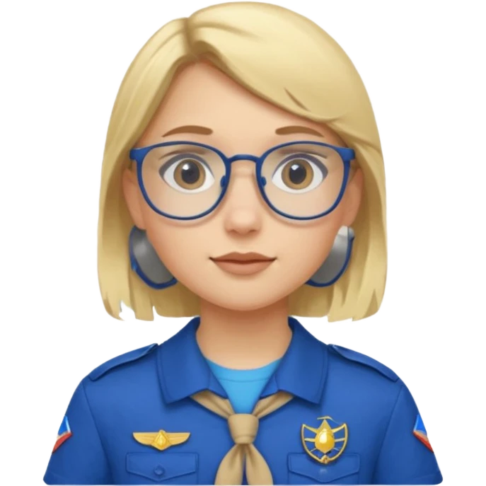 scout girl with blue scout uniform, blonde haired and glassess emoji