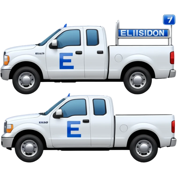 SINGLE WHITE PICKUP TRUCK SIDE VIEW "EllisDon" WRITTEN ON SIDE OF TRUCK BLUE LETTERS emoji