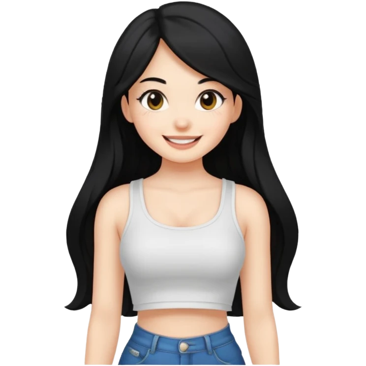 a black hair cute girl with white skin and Extreme Plung Crop Top, Long hair emoji