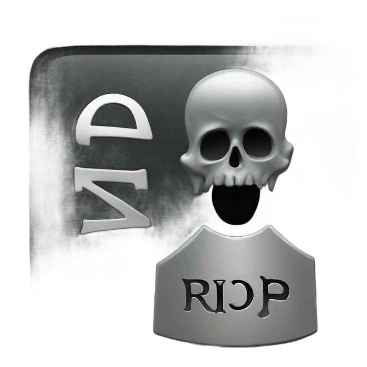 a black grave with the inscription R i P in silver emoji