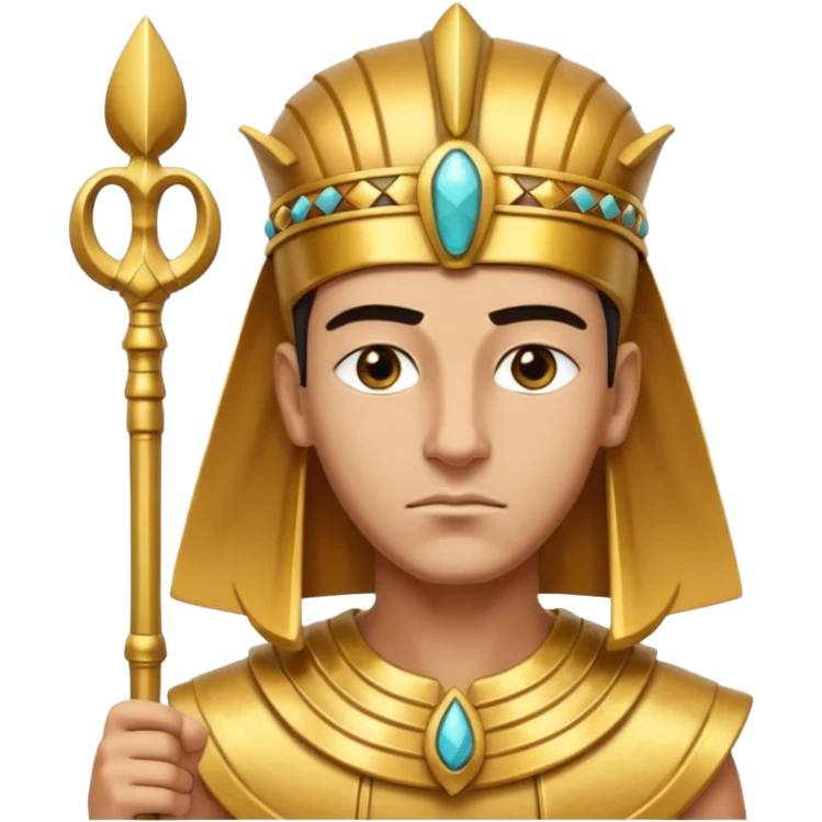 A regal pharaoh with golden headdress, calm stern eyes, and holding a crook and flail with authority.
 emoji
