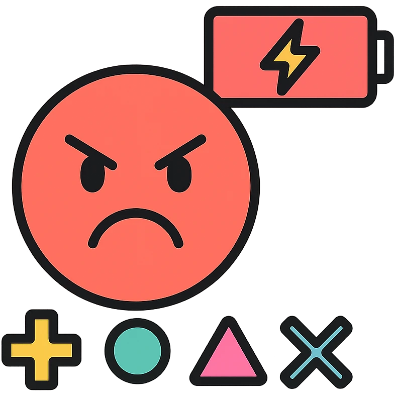 angry emoji with energy bar and gaming symbols, color outline icon style emoji