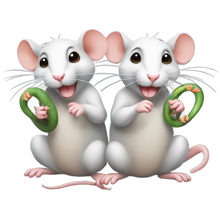 Two rats are holding a snake in their paws emoji
