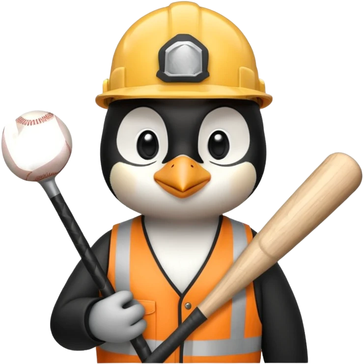 Penguin Construction Worker with baseball bat emoji