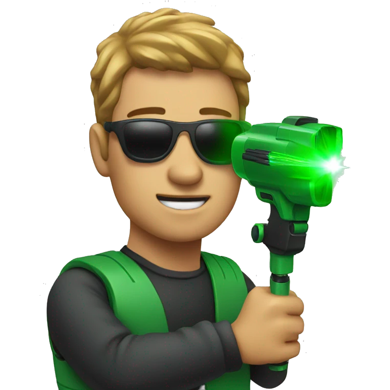 Guy holding a big green laser emoji