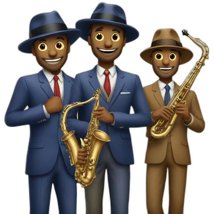 Groupe hommes avec des constumes rayé et dans chapeau qui fait du jazz emoji