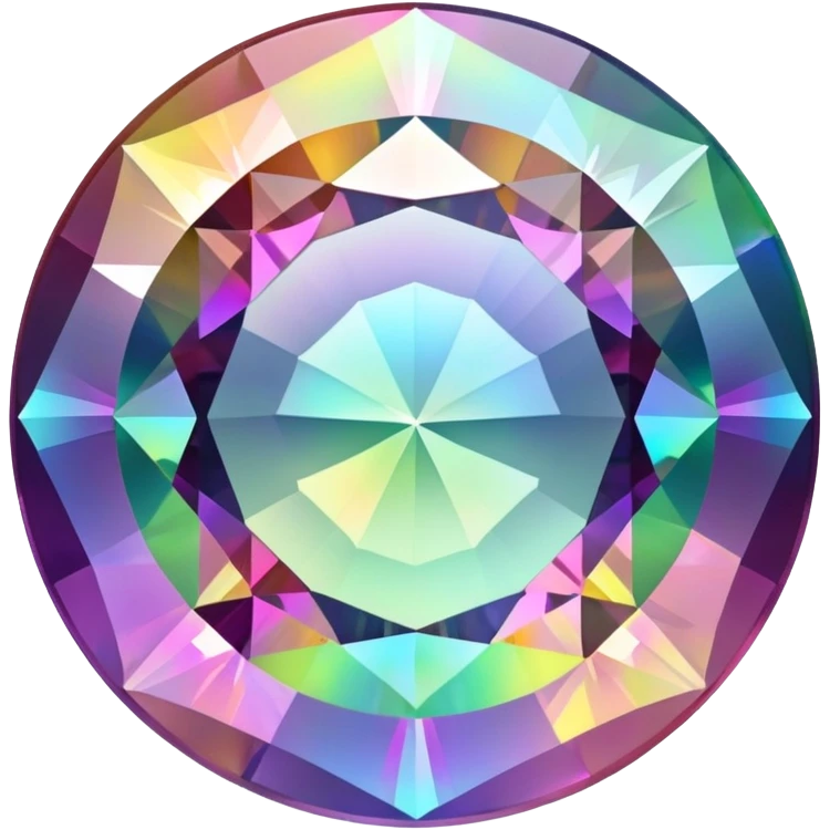 Round cut holographic mystic quartz gemstone with rainbow iridescence and sparkling facets emoji