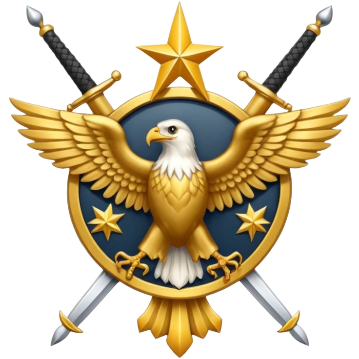 Insignia militar realista para videojuegos de guerra (estilo Delta Force), forma de escudo metálico con bordes desgastados. Incluye:

Símbolo: [fusiles cruzados / águila / estrellas / espada] emoji