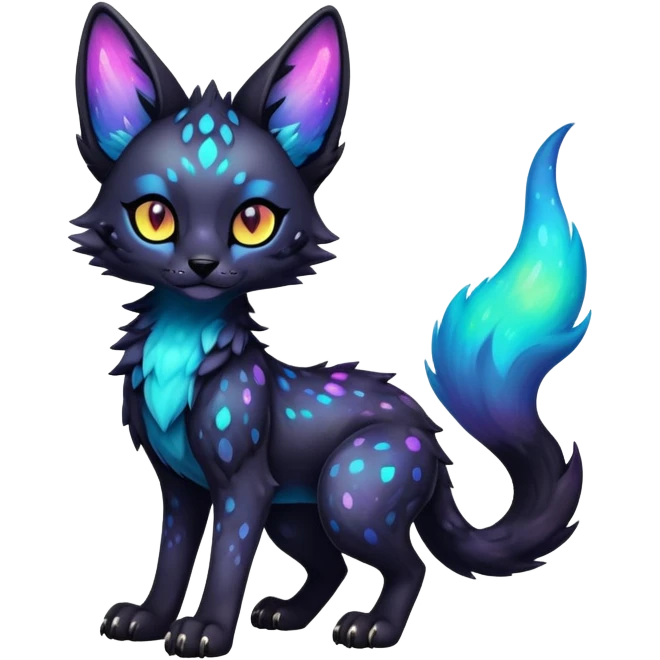 Cute Kawaii Epic Colorful Edgy Dark Black Iridescent Nebula Sergal-Serval-Vernid full body emoji