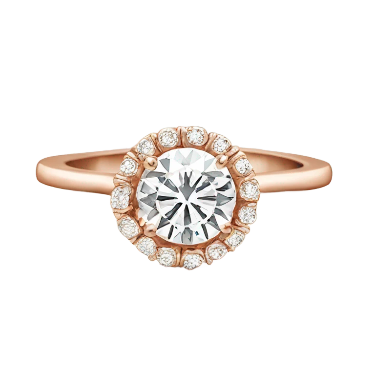 Rose gold engagement ring with round diamond emoji