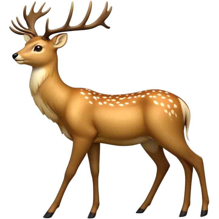 cinematic-[deer]-realistic-full-body-standing on all fours-emoji,-tail-tucked-close,-head-tilted-dramatically,-sleek-[fawn]-fur,-simplified-yet-realistic-focused-features,-highly-detailed,-glowing-with-an-almost-sarcastic-glow big antlers emoji