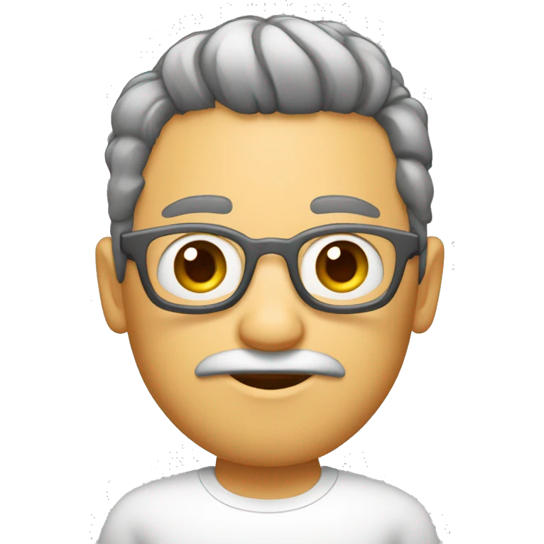 Minino, cabelo liso aberto de lado, barba e óculos de grau redondo  emoji
