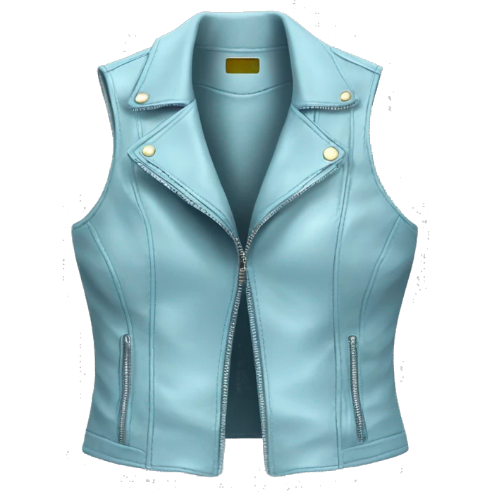 Realistic isolated open feminine light blue leather zip up fashion vest.  emoji