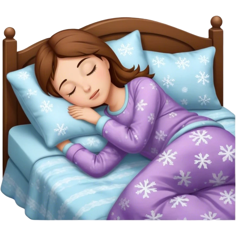 Immagine di una ragazza castana che dorme sul letto con pigiama invernale  emoji