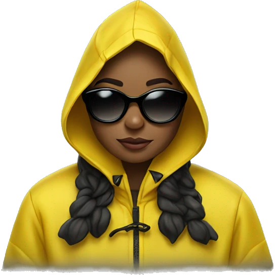 girl in yellow raincoat meme with black sunglasses emoji