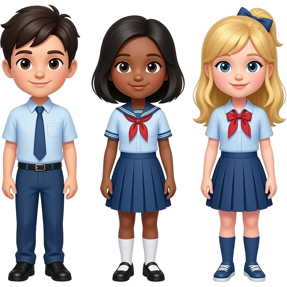 2 chicos morenso y 1 chica morena y 1 chica rubia TODOS CON UNIFORME emoji