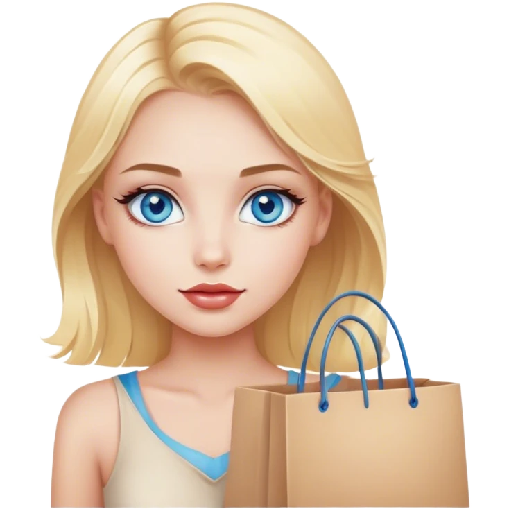 Blonde girl blue eyes with makeup and a shopping bag  emoji