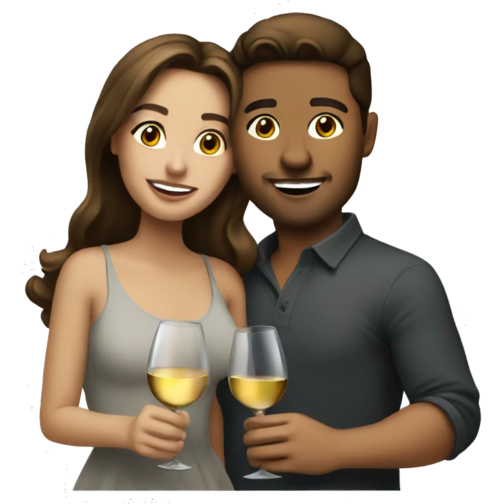 Light Brunette lovely couple drinking wine emoji