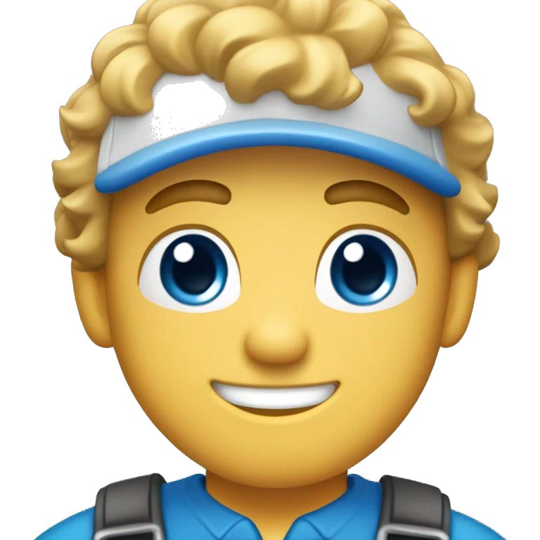  car mechanic, yong white men with smile, blodne hair, blue eyes, baseball cup,   emoji