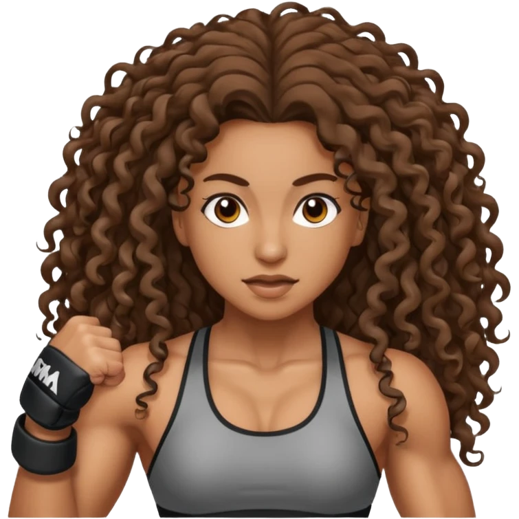 brown woman with long curly hair making MMA emoji