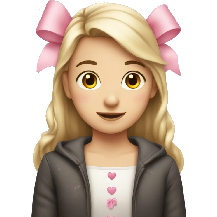 Girl wearing bow with small pinky hearts emoji