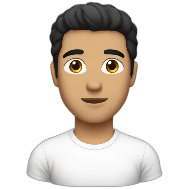 A person with black hair wearing a white T-shirt with Abdullah written on it emoji