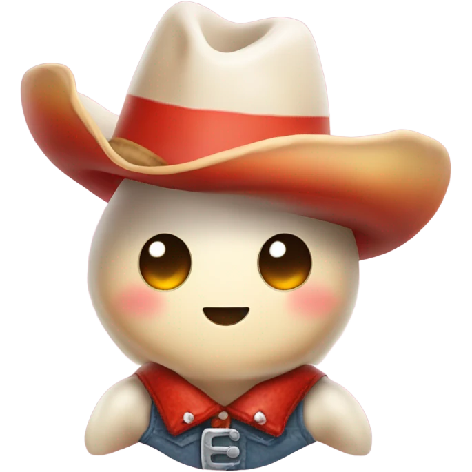 A cute amanita mushroom wearing a cowboy hat with Rosie Cheeks emoji