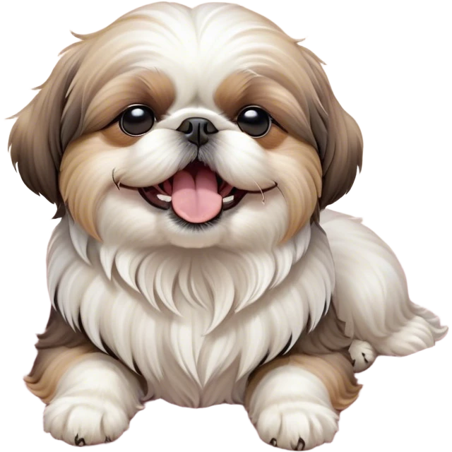 Cinematic Cute Yawning Shih Tzu Portrait Emoji, Head gently tilted with an irresistibly cute yawn and sleepy, half-closed eyes, showcasing a luxurious, fluffy fur in gentle pastel tones, simplified yet endearingly detailed, glowing with a soft, drowsy radiance, high shine, exuding tender, sleepy charm, styled with a delicate, soft glowing outline, capturing the essence of a Shih Tzu caught in a moment of adorable, sleepy bliss! emoji
