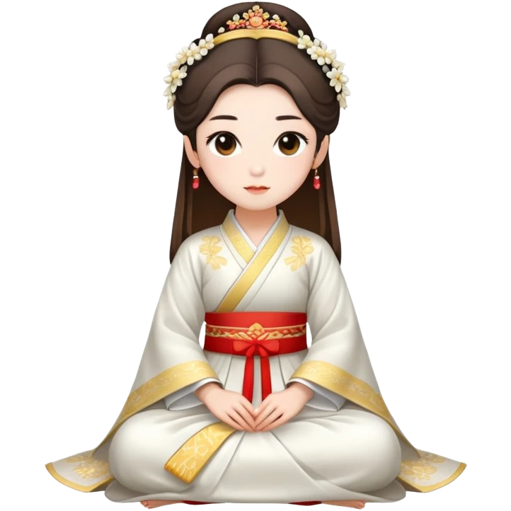 Beautiful girl wearing Hanfu wedding dress sitting emoji