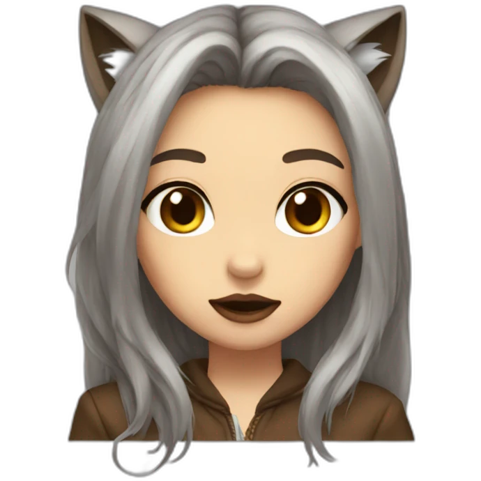  girl brown long hair lipstick wolf ears  emoji