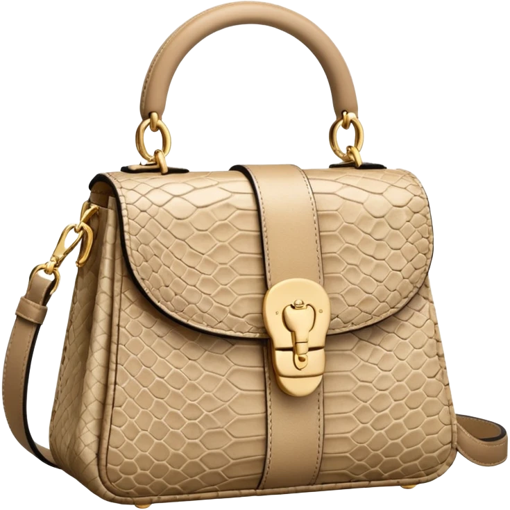Hyperrealistic, mirco-detailed,   JACQUEMUS
Beige 'The Bambino' Bag, Snake-embossed goatskin shoulder bag. Isolated, rendering,  emoji