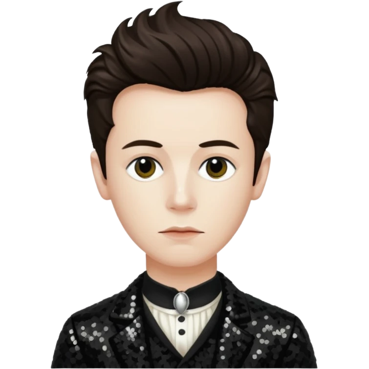 Arthur Rimbaud with dark brown hair, black sequin outfit  emoji