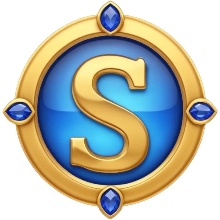 Create a custom emoji badge featuring a stylized letter “S”. Style it after the Challenger rank from League of Legends. Use gold & sapphire blue colors, radiant glow effects, and a majestic, high-prestige frame.
 emoji